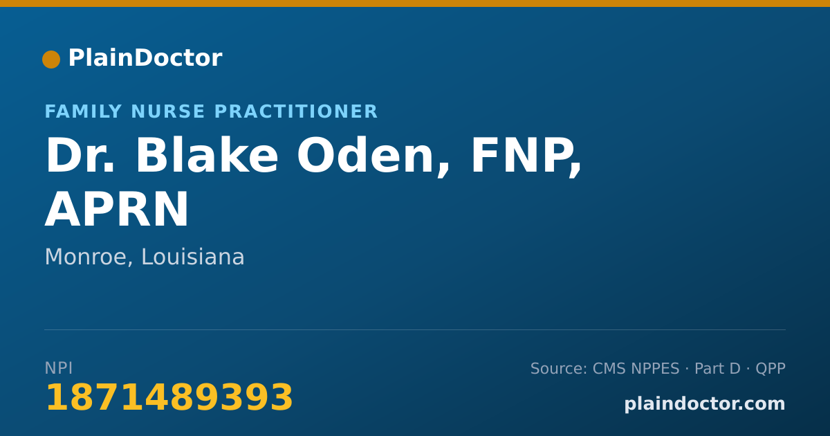 Shareable card for Blake Oden, FNP, APRN - Family Nurse Practitioner, Monroe, LA