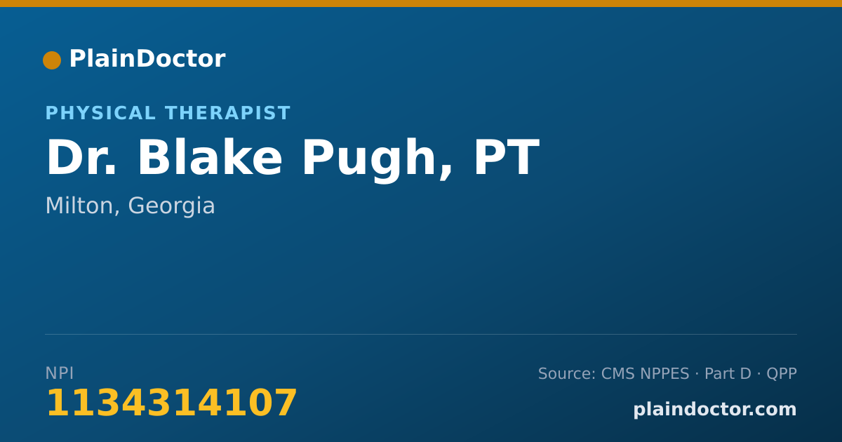Shareable card for Blake Pugh, PT - Physical Therapist, Milton, GA