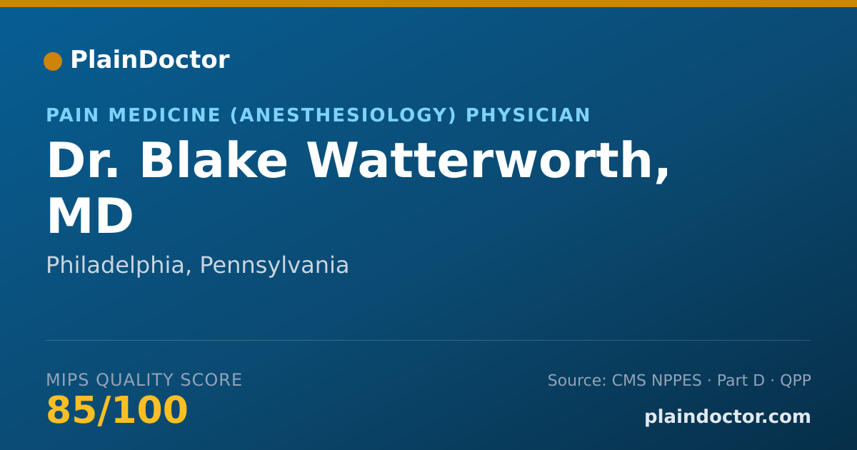 Shareable card for Blake Watterworth, MD - Pain Medicine (Anesthesiology) Physician, Philadelphia, PA