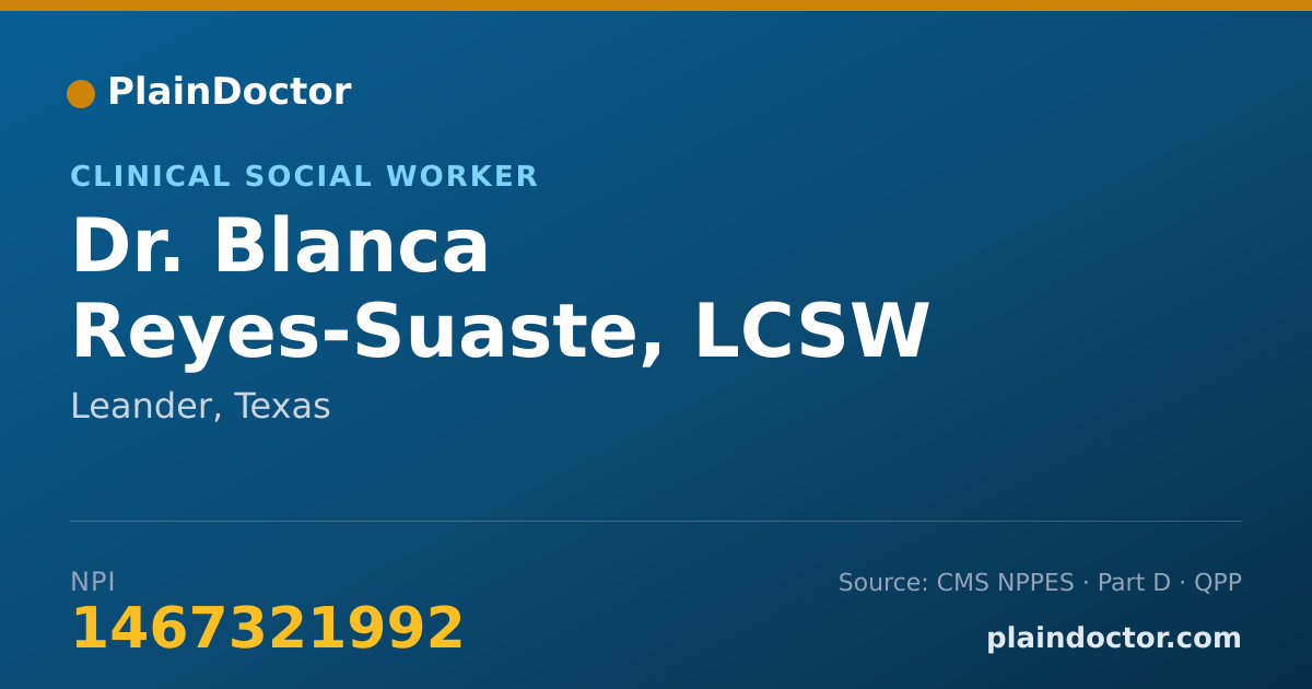 Shareable card for Blanca Reyes-Suaste, LCSW - Clinical Social Worker, Leander, TX