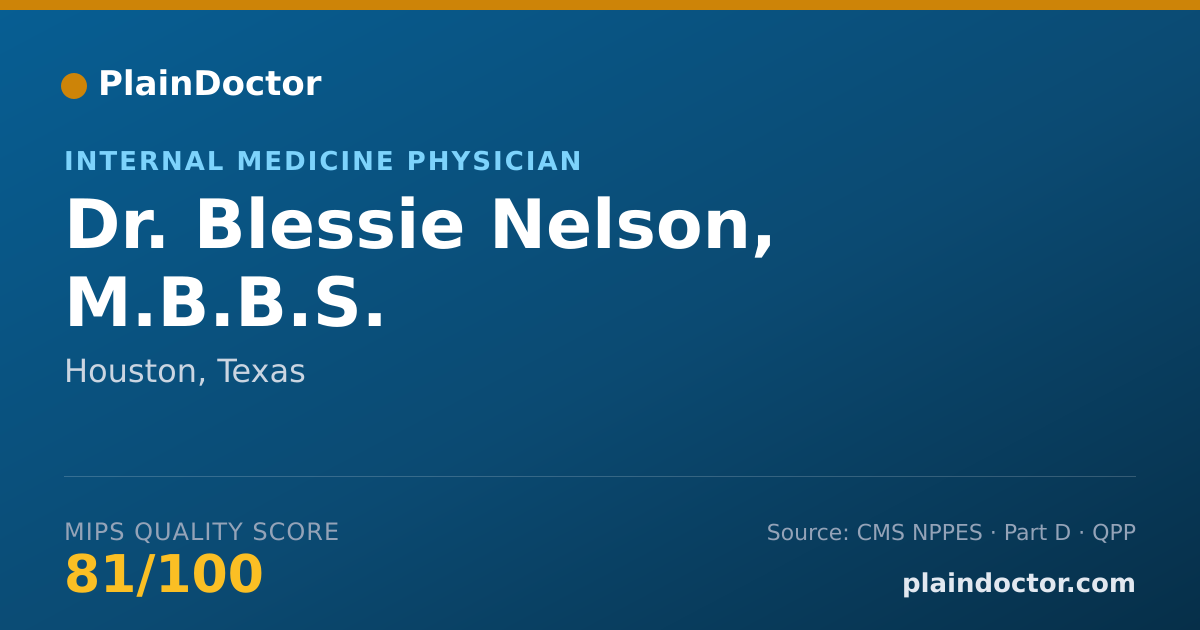 Shareable card for Blessie Nelson, M.B.B.S. - Internal Medicine Physician, Houston, TX