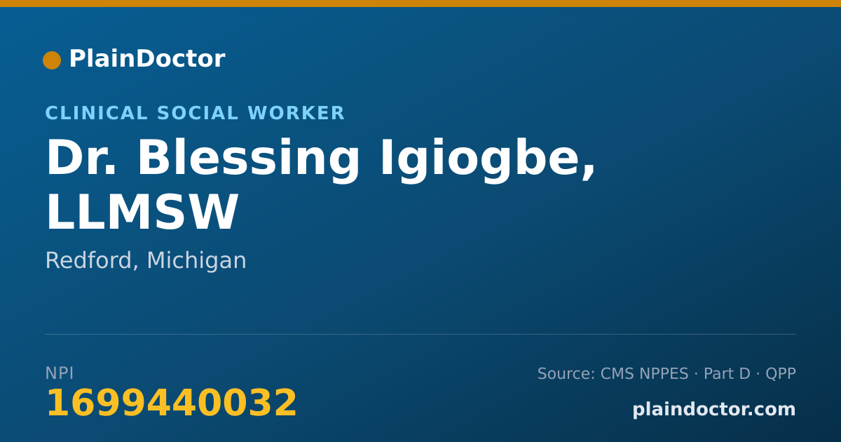 Shareable card for Blessing Igiogbe, LLMSW - Clinical Social Worker, Redford, MI