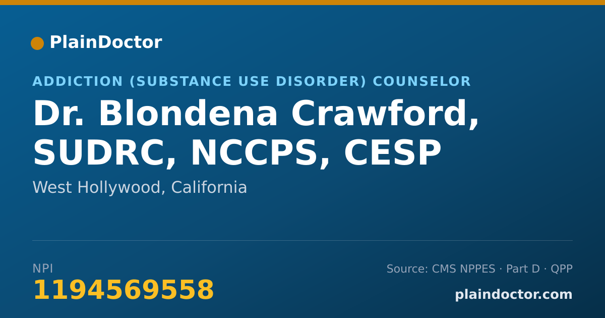Shareable card for Blondena Crawford, SUDRC, NCCPS, CESP - Addiction (Substance Use Disorder) Counselor, West Hollywood, CA