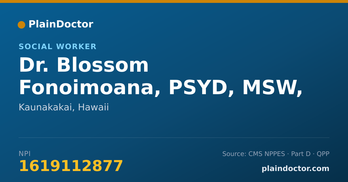 Shareable card for Blossom Fonoimoana, PSYD, MSW, LSW - Social Worker, Kaunakakai, HI