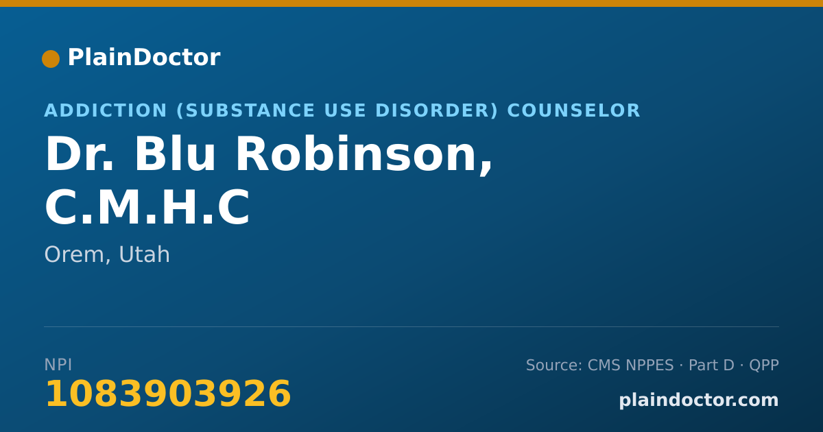 Shareable card for Blu Robinson, C.M.H.C - Addiction (Substance Use Disorder) Counselor, Orem, UT