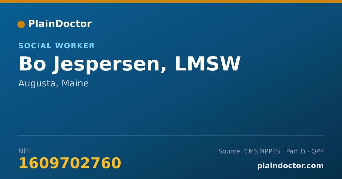 Shareable card for Bo Jespersen, LMSW - Social Worker, Augusta, ME
