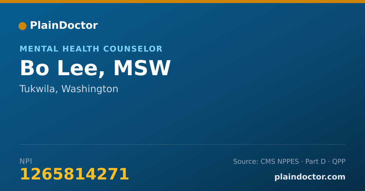 Shareable card for Bo Lee, MSW - Mental Health Counselor, Tukwila, WA