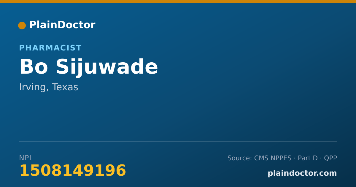 Shareable card for Bo Sijuwade - Pharmacist, Irving, TX