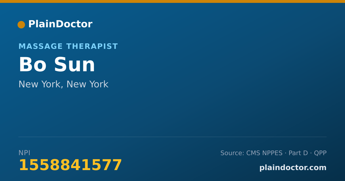 Shareable card for Bo Sun - Massage Therapist, New York, NY