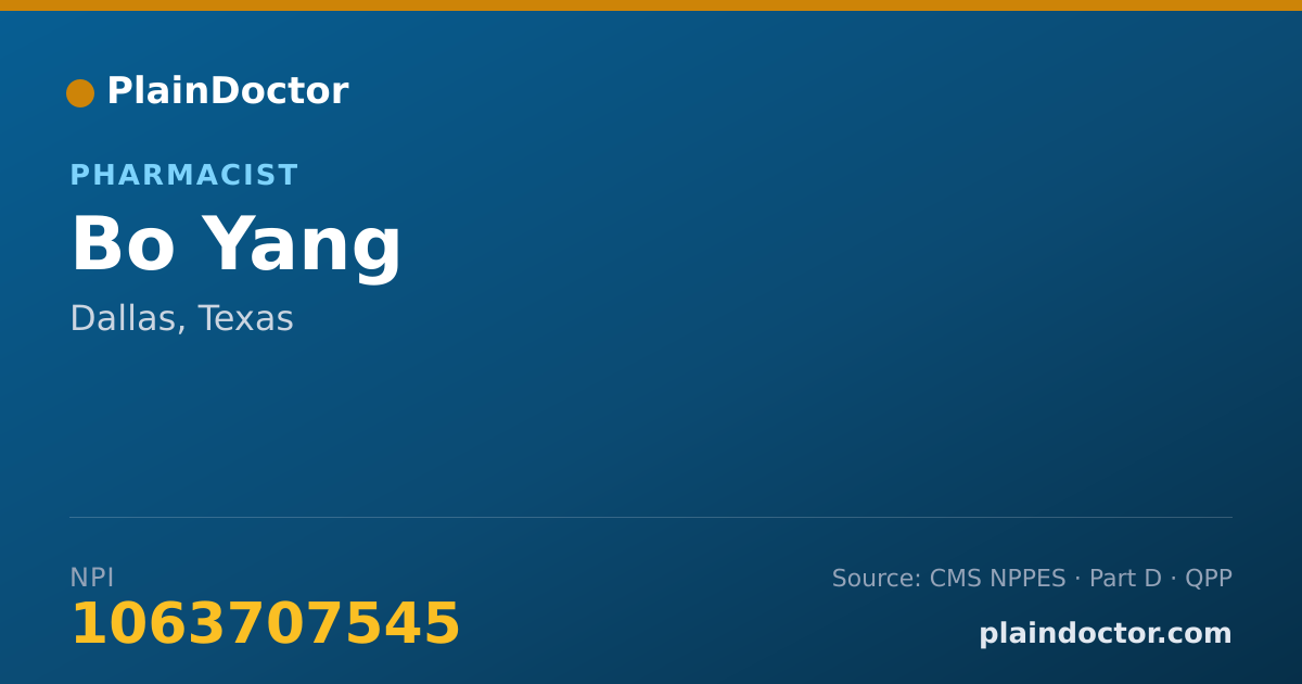 Shareable card for Bo Yang - Pharmacist, Dallas, TX