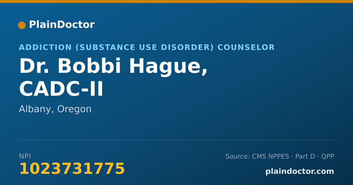 Shareable card for Bobbi Hague, CADC-II - Addiction (Substance Use Disorder) Counselor, Albany, OR