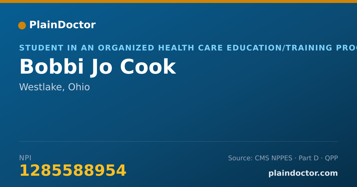 Shareable card for Bobbi Jo Cook - Student in an Organized Health Care Education/Training Program, Westlake, OH