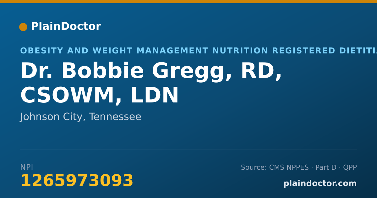 Shareable card for Bobbie Gregg, RD, CSOWM, LDN - Obesity and Weight Management Nutrition Registered Dietitian, Johnson City, TN