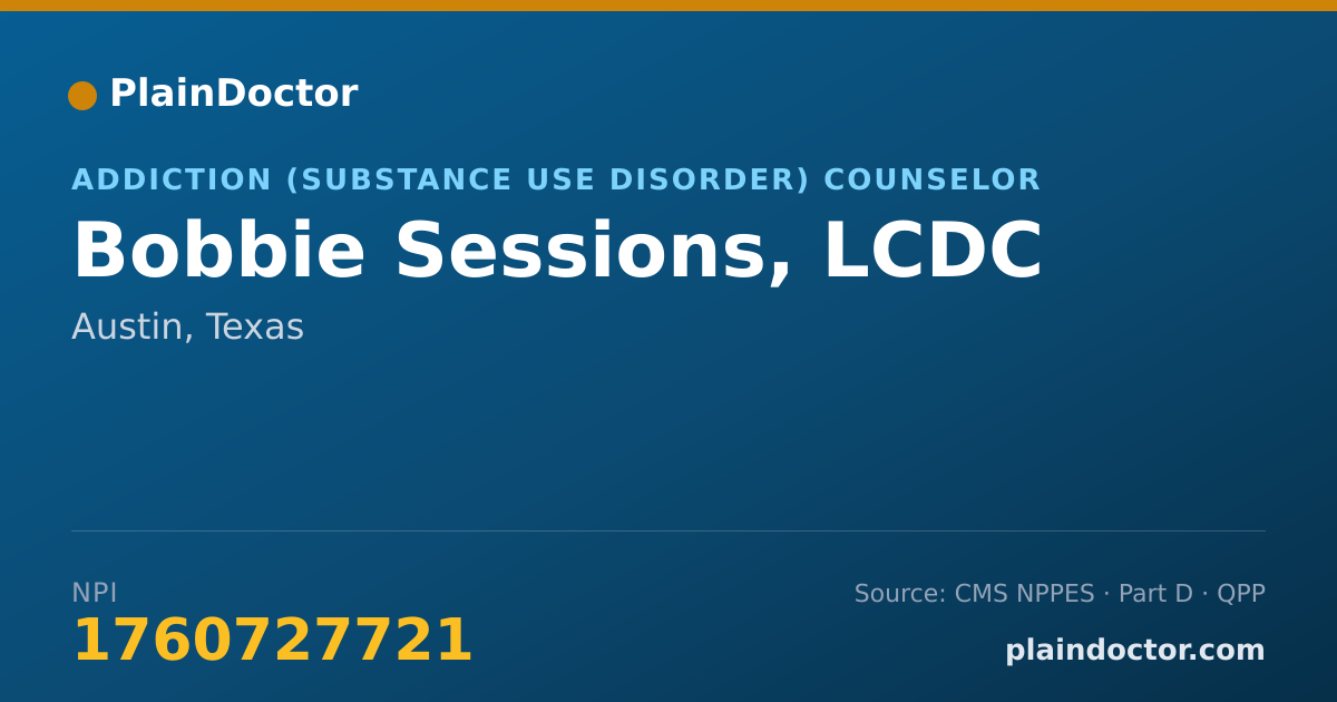 Shareable card for Bobbie Sessions, LCDC - Addiction (Substance Use Disorder) Counselor, Austin, TX