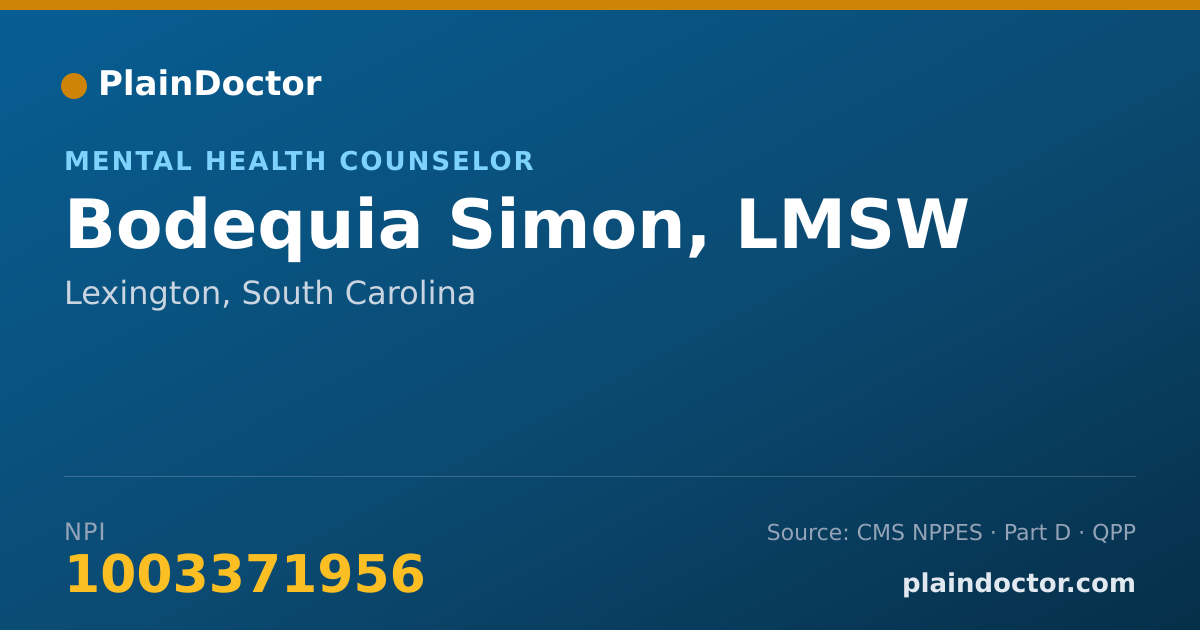 Shareable card for Bodequia Simon, LMSW - Mental Health Counselor, Lexington, SC