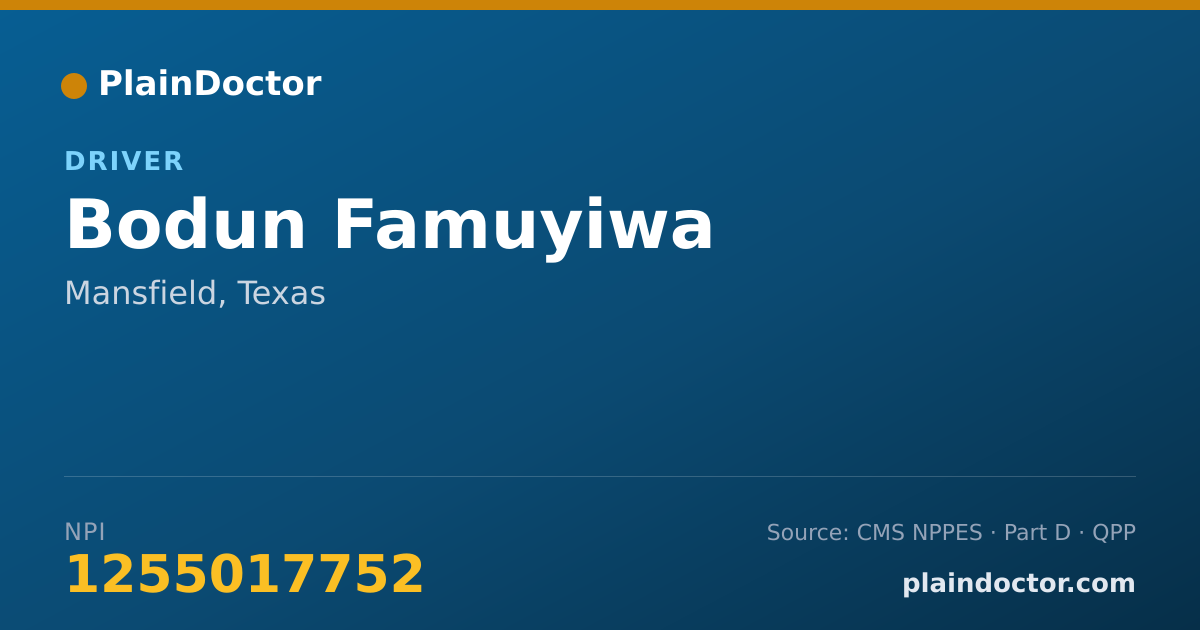 Shareable card for Bodun Famuyiwa - Driver, Mansfield, TX