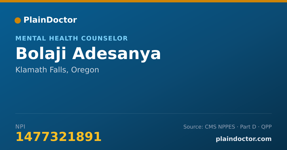 Shareable card for Bolaji Adesanya - Mental Health Counselor, Klamath Falls, OR