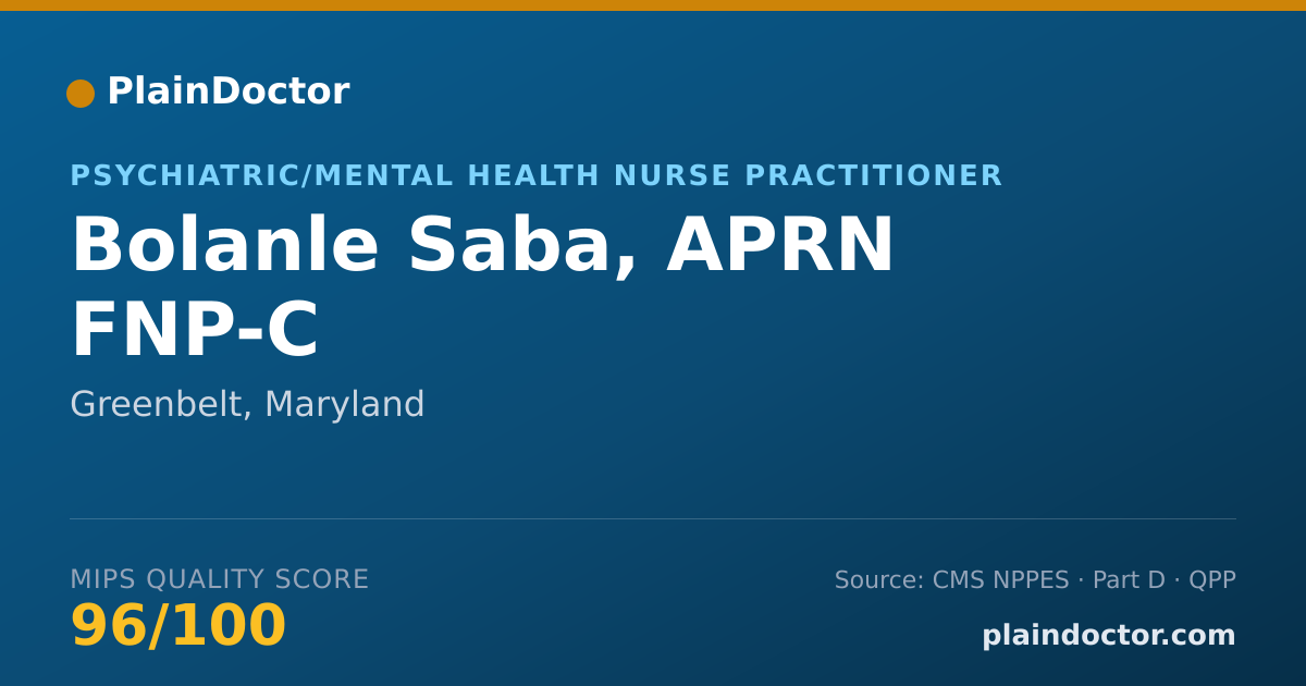 Shareable card for Bolanle Saba, APRN FNP-C - Psychiatric/Mental Health Nurse Practitioner, Greenbelt, MD