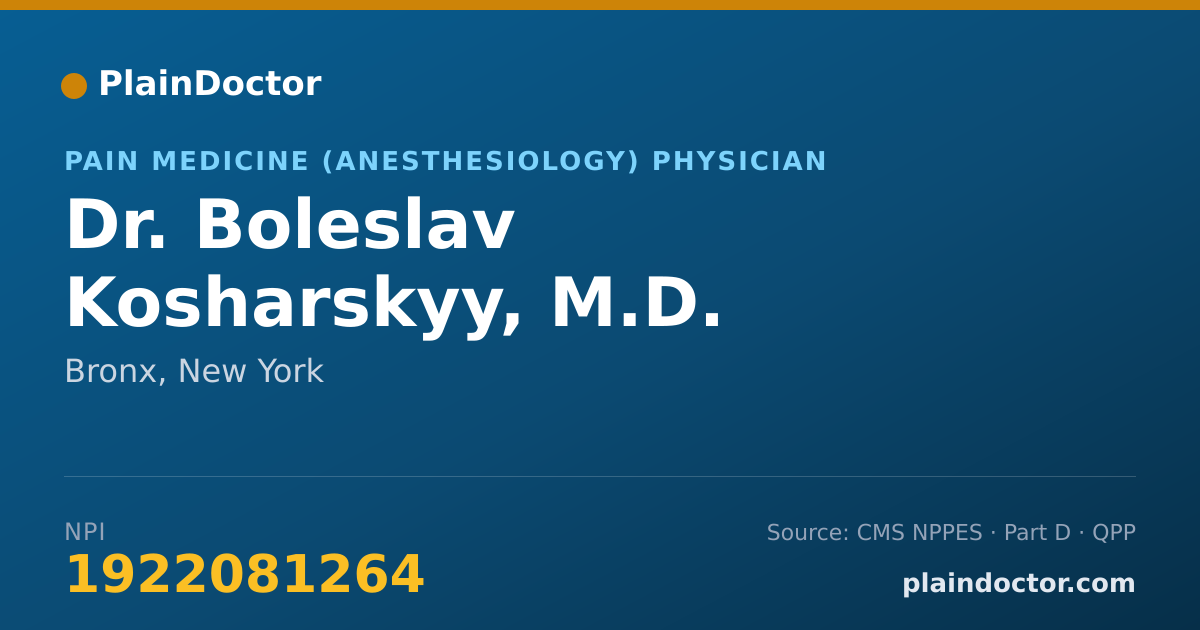 Shareable card for Boleslav Kosharskyy, M.D. - Pain Medicine (Anesthesiology) Physician, Bronx, NY