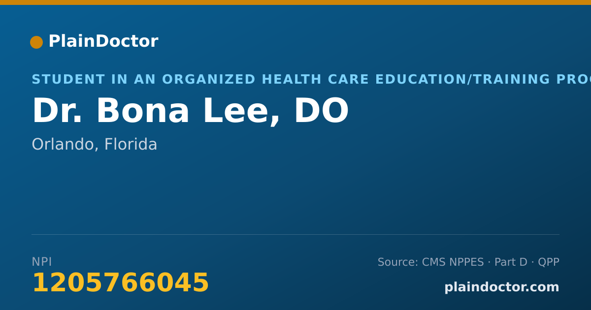 Shareable card for Bona Lee, DO - Student in an Organized Health Care Education/Training Program, Orlando, FL
