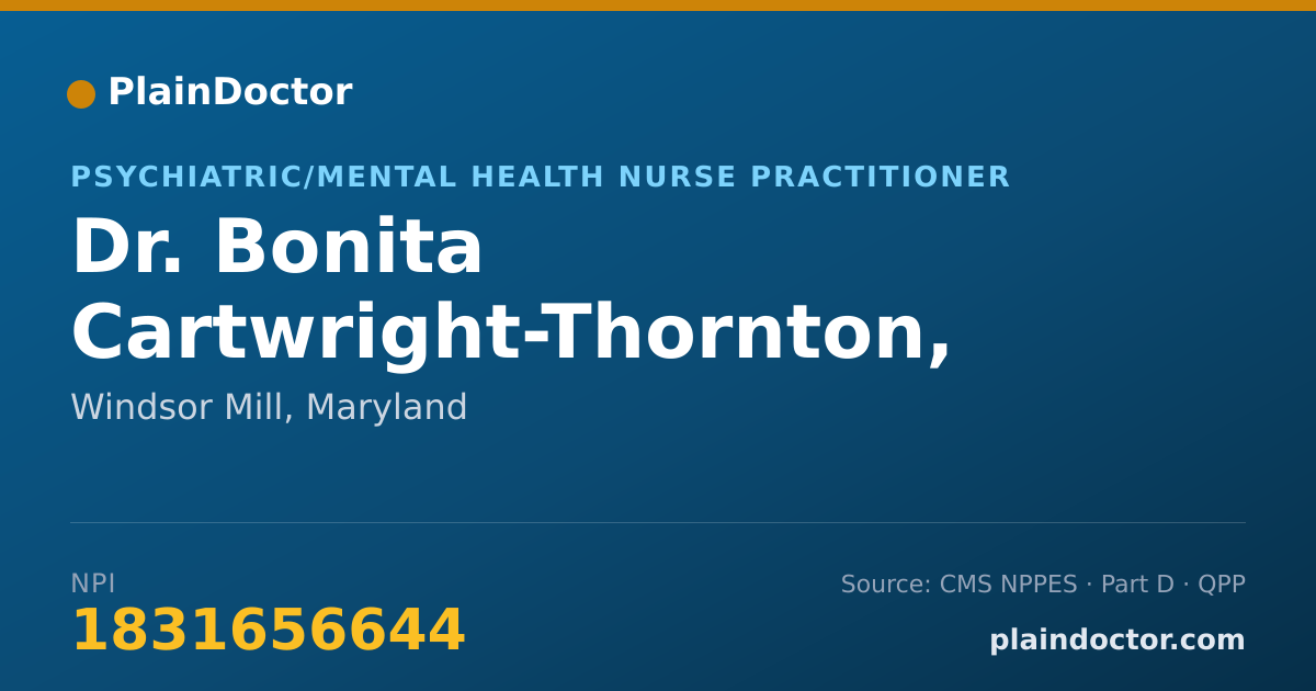 Shareable card for Bonita Cartwright-Thornton, PMHNP-BC, CRNP - Psychiatric/Mental Health Nurse Practitioner, Windsor Mill, MD