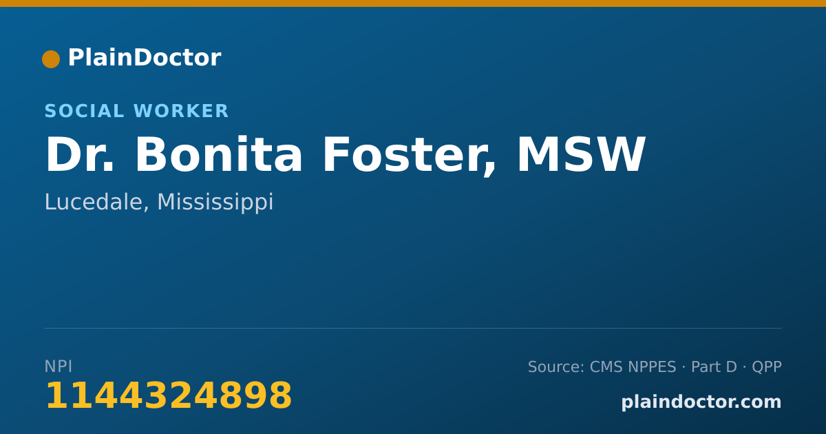 Shareable card for Bonita Foster, MSW - Social Worker, Lucedale, MS