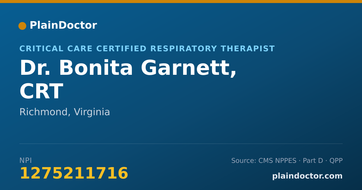 Shareable card for Bonita Garnett, CRT - Critical Care Certified Respiratory Therapist, Richmond, VA
