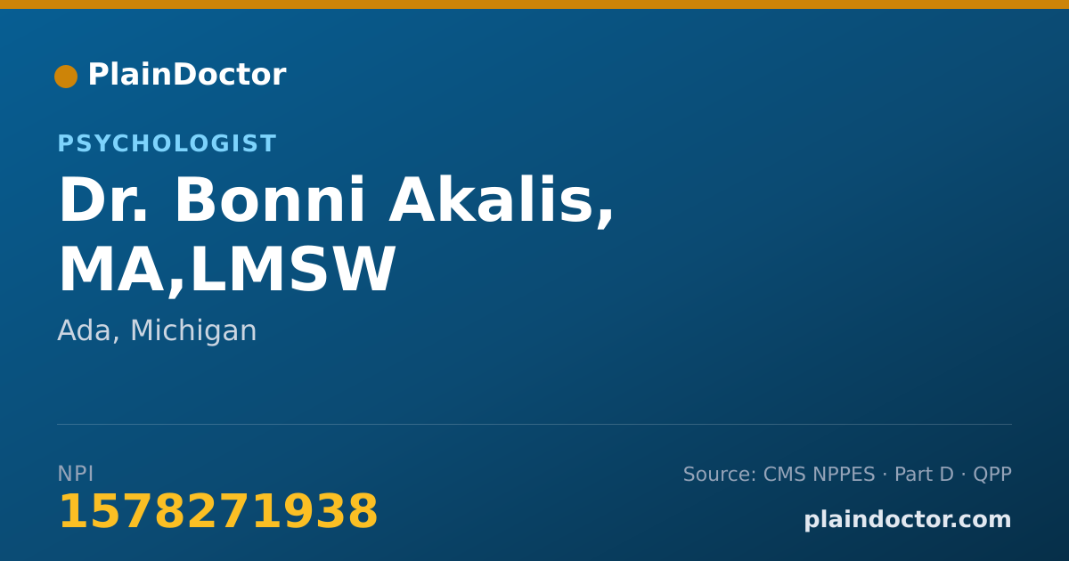 Shareable card for Bonni Akalis, MA,LMSW - Psychologist, Ada, MI