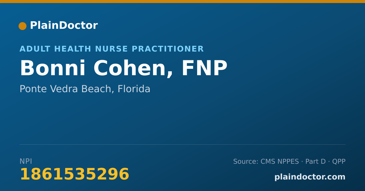 Shareable card for Bonni Cohen, FNP - Adult Health Nurse Practitioner, Ponte Vedra Beach, FL