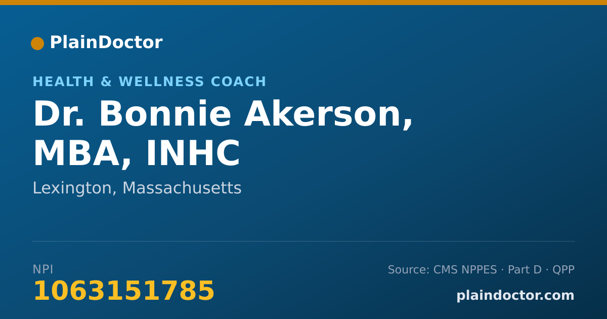 Shareable card for Bonnie Akerson, MBA, INHC - Health & Wellness Coach, Lexington, MA
