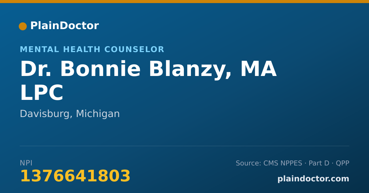 Shareable card for Bonnie Blanzy, MA LPC - Mental Health Counselor, Davisburg, MI