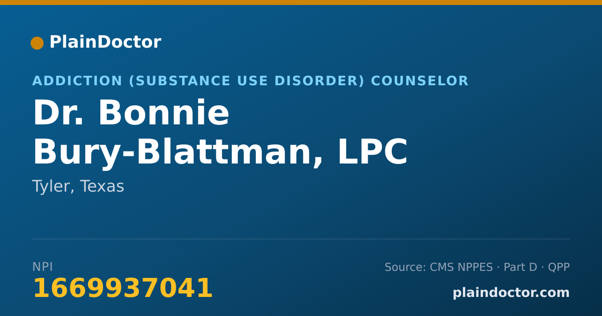Shareable card for Bonnie Bury-Blattman, LPC - Addiction (Substance Use Disorder) Counselor, Tyler, TX