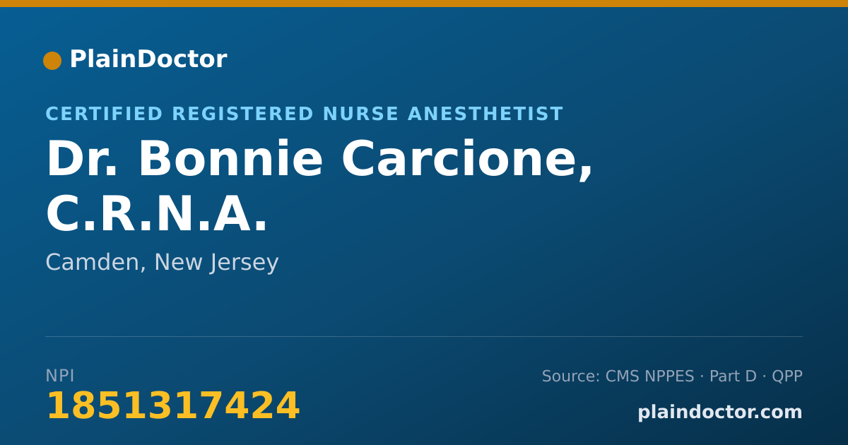 Shareable card for Bonnie Carcione, C.R.N.A. - Certified Registered Nurse Anesthetist, Camden, NJ