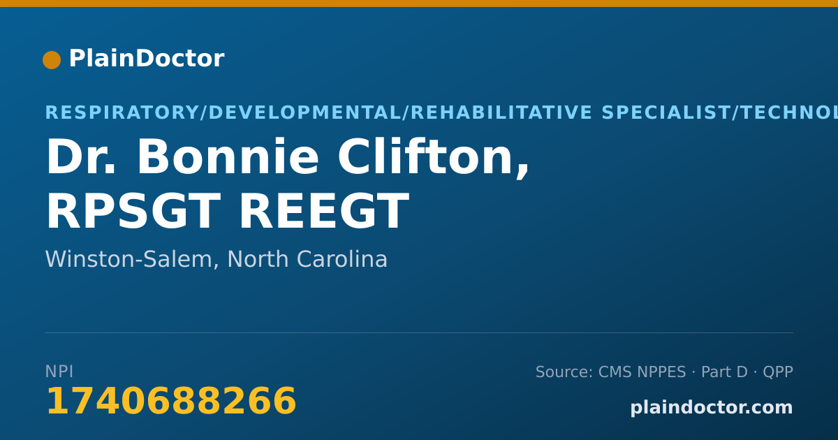 Shareable card for Bonnie Clifton, RPSGT REEGT - Respiratory/Developmental/Rehabilitative Specialist/Technologist, Winston-Salem, NC