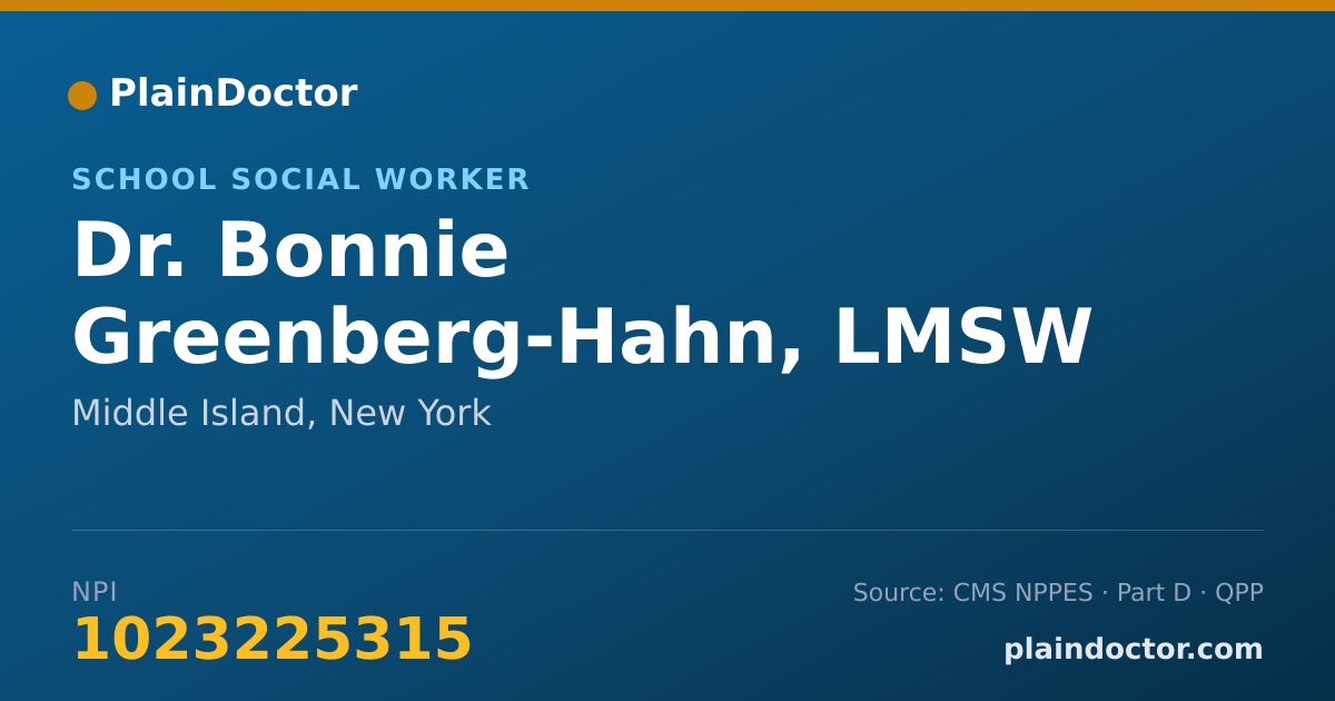 Shareable card for Bonnie Greenberg-Hahn, LMSW - School Social Worker, Middle Island, NY