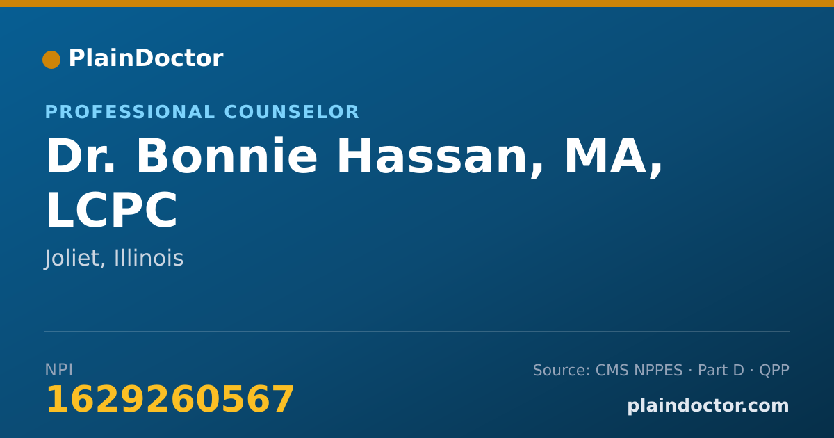 Shareable card for Bonnie Hassan, MA, LCPC - Professional Counselor, Joliet, IL