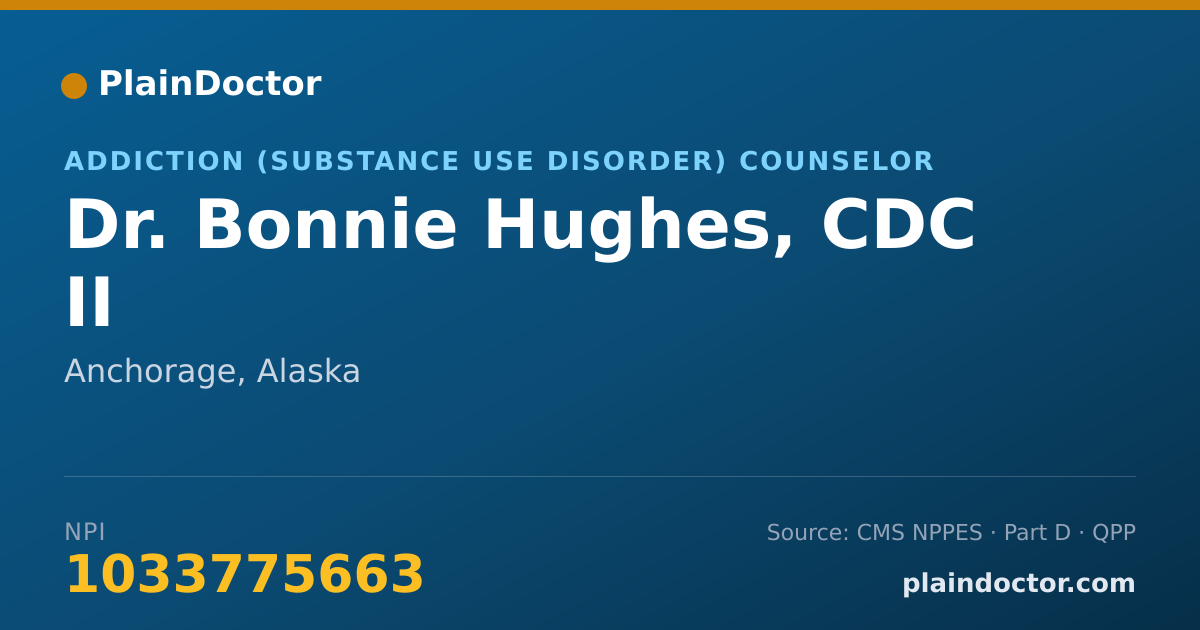 Shareable card for Bonnie Hughes, CDC II - Addiction (Substance Use Disorder) Counselor, Anchorage, AK