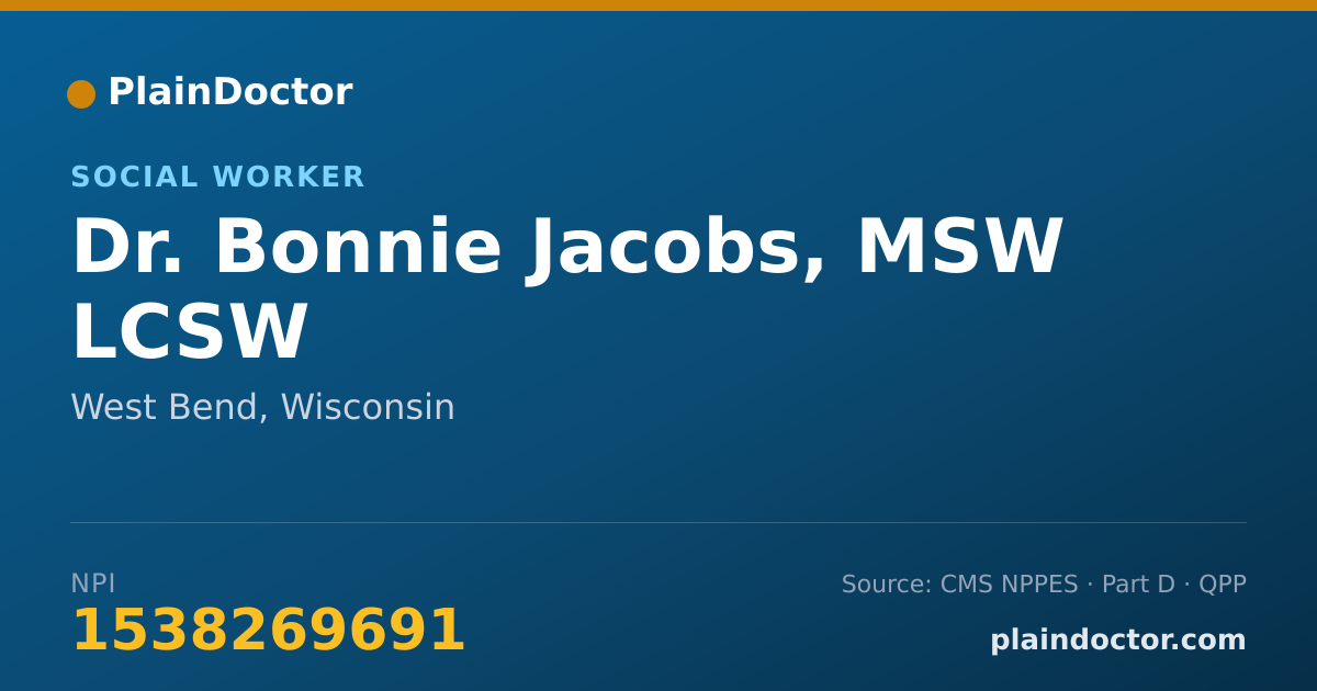 Shareable card for Bonnie Jacobs, MSW LCSW - Social Worker, West Bend, WI