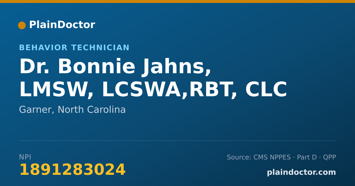 Shareable card for Bonnie Jahns, LMSW, LCSWA,RBT, CLC - Behavior Technician, Garner, NC