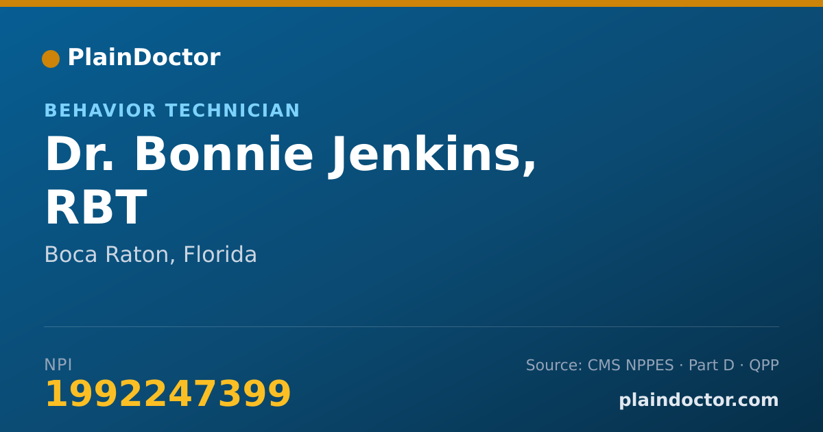 Shareable card for Bonnie Jenkins, RBT - Behavior Technician, Boca Raton, FL