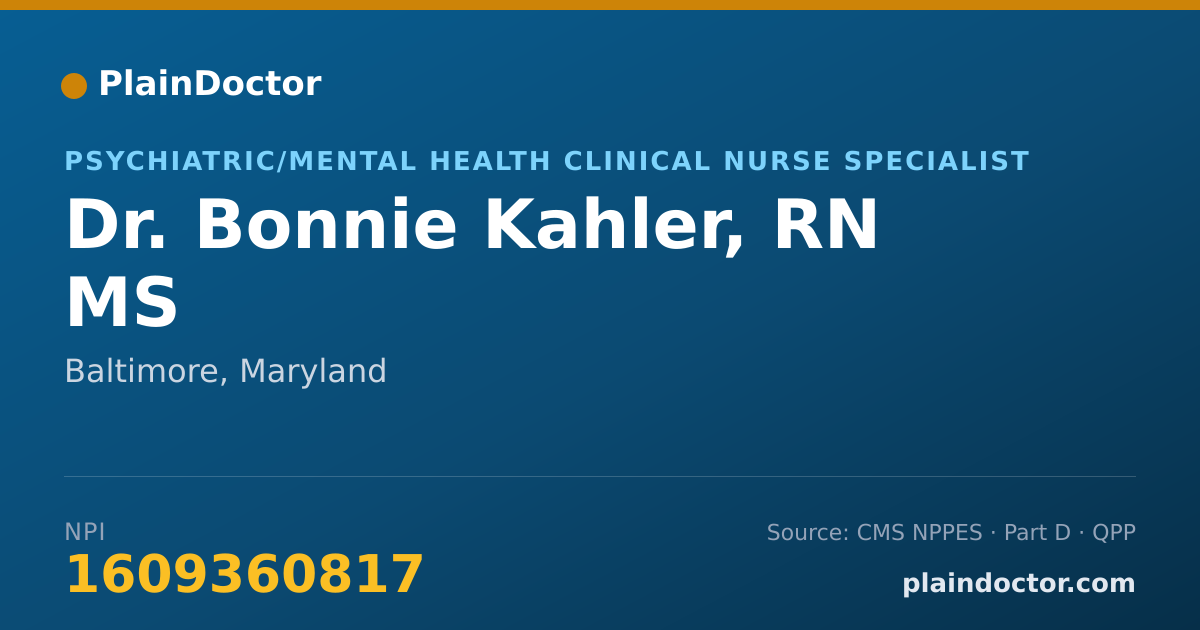 Shareable card for Bonnie Kahler, RN MS - Psychiatric/Mental Health Clinical Nurse Specialist, Baltimore, MD
