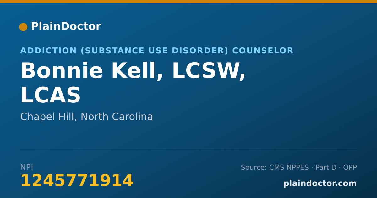 Shareable card for Bonnie Kell, LCSW, LCAS - Addiction (Substance Use Disorder) Counselor, Chapel Hill, NC