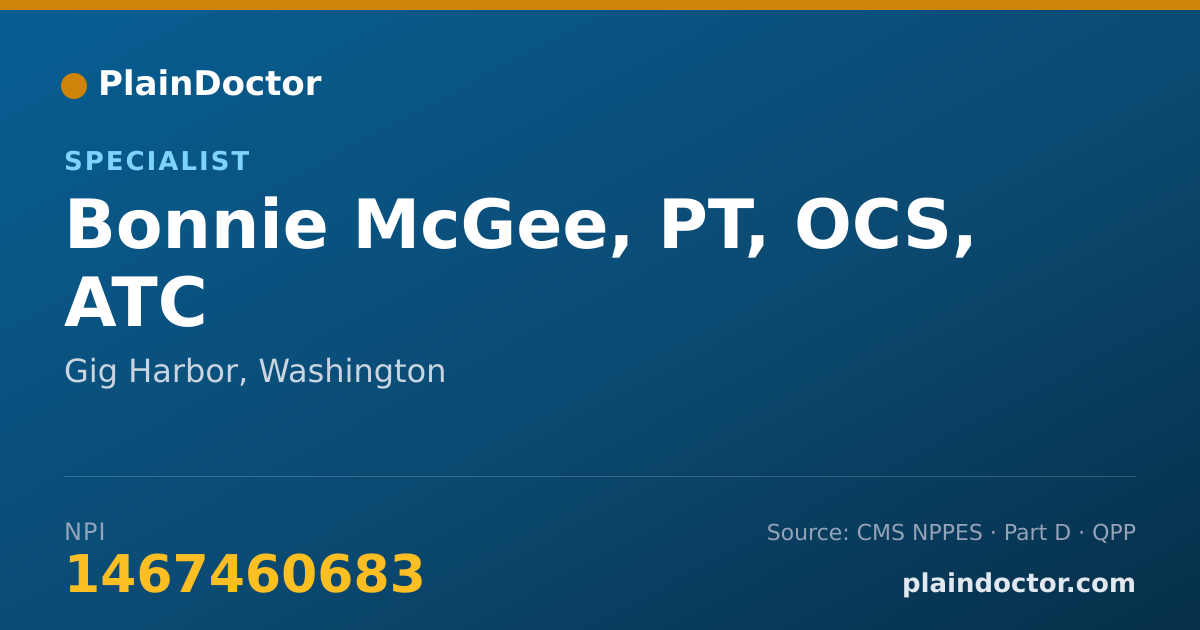 Shareable card for Bonnie McGee, PT, OCS, ATC - Specialist, Gig Harbor, WA