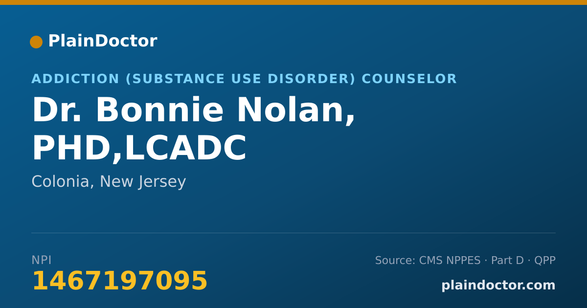 Shareable card for Bonnie Nolan, PHD,LCADC - Addiction (Substance Use Disorder) Counselor, Colonia, NJ