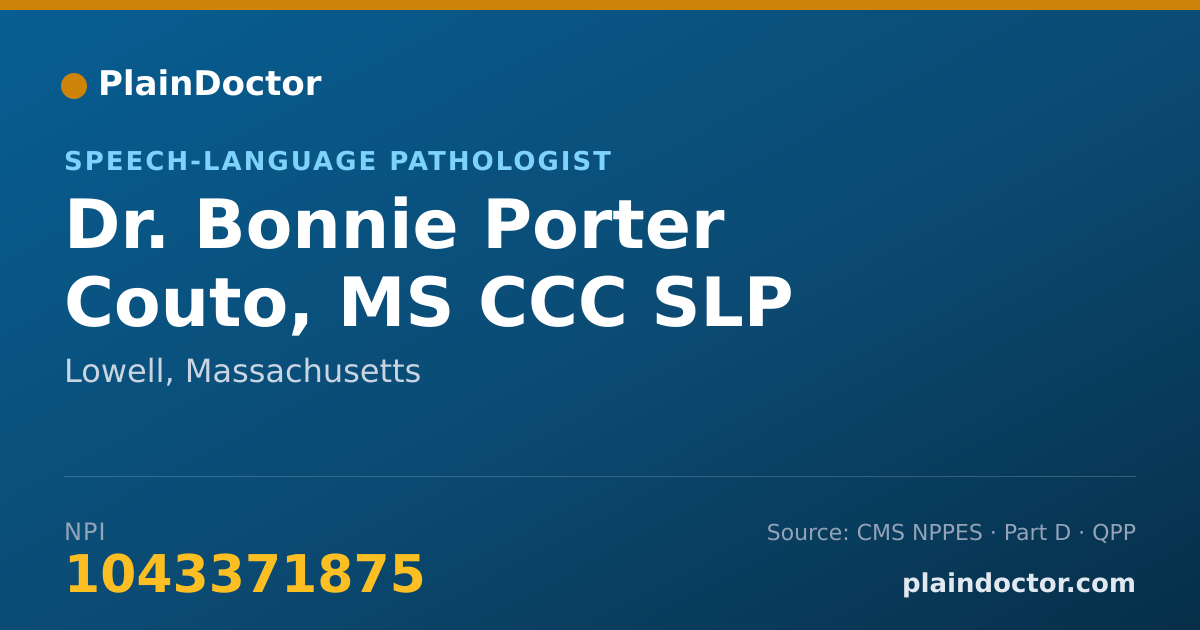 Shareable card for Bonnie Porter Couto, MS CCC SLP - Speech-Language Pathologist, Lowell, MA