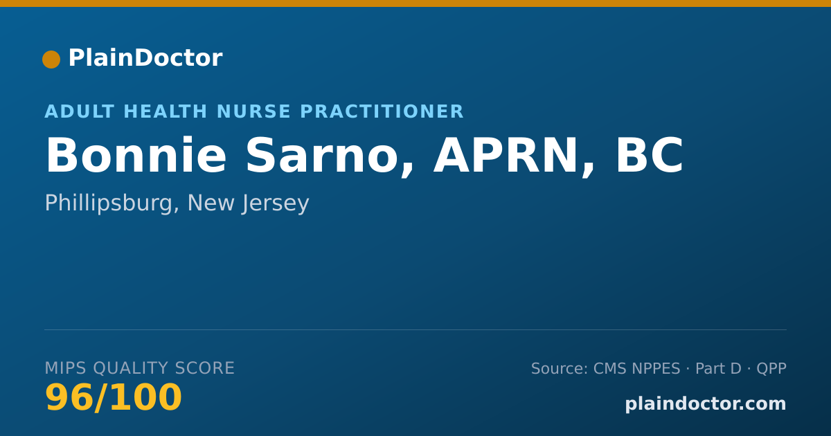 Shareable card for Bonnie Sarno, APRN, BC - Adult Health Nurse Practitioner, Phillipsburg, NJ
