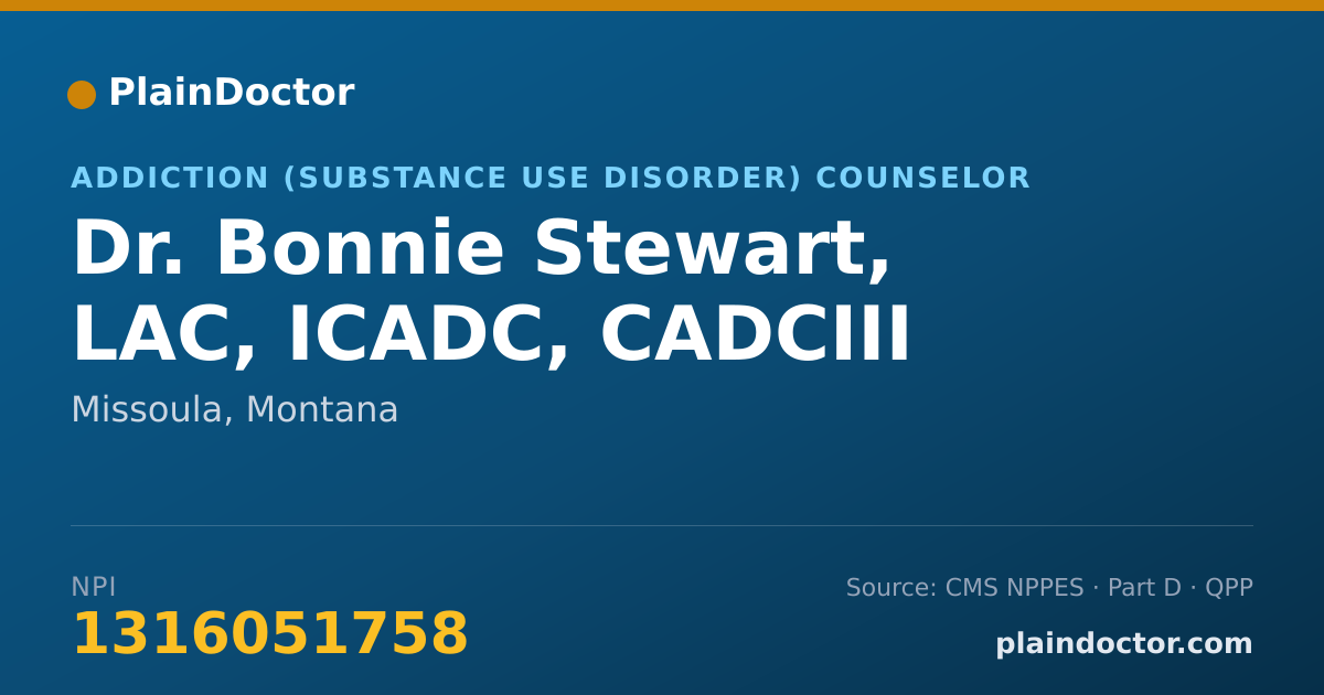 Shareable card for Bonnie Stewart, LAC, ICADC, CADCIII - Addiction (Substance Use Disorder) Counselor, Missoula, MT