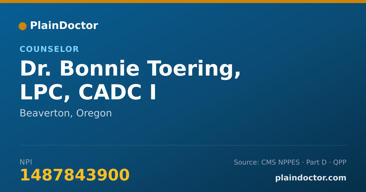 Shareable card for Bonnie Toering, LPC, CADC I - Counselor, Beaverton, OR