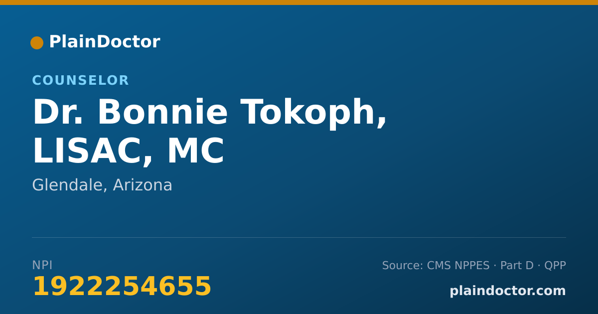 Shareable card for Bonnie Tokoph, LISAC, MC - Counselor, Glendale, AZ