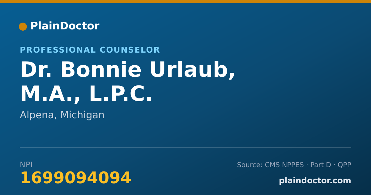 Shareable card for Bonnie Urlaub, M.A., L.P.C. - Professional Counselor, Alpena, MI